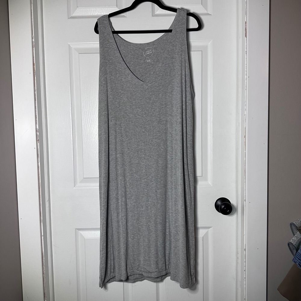 Cozy Earth Premium Bamboo Ribbed V-Neck Tank‎ Dress Sleeveless  Gray
